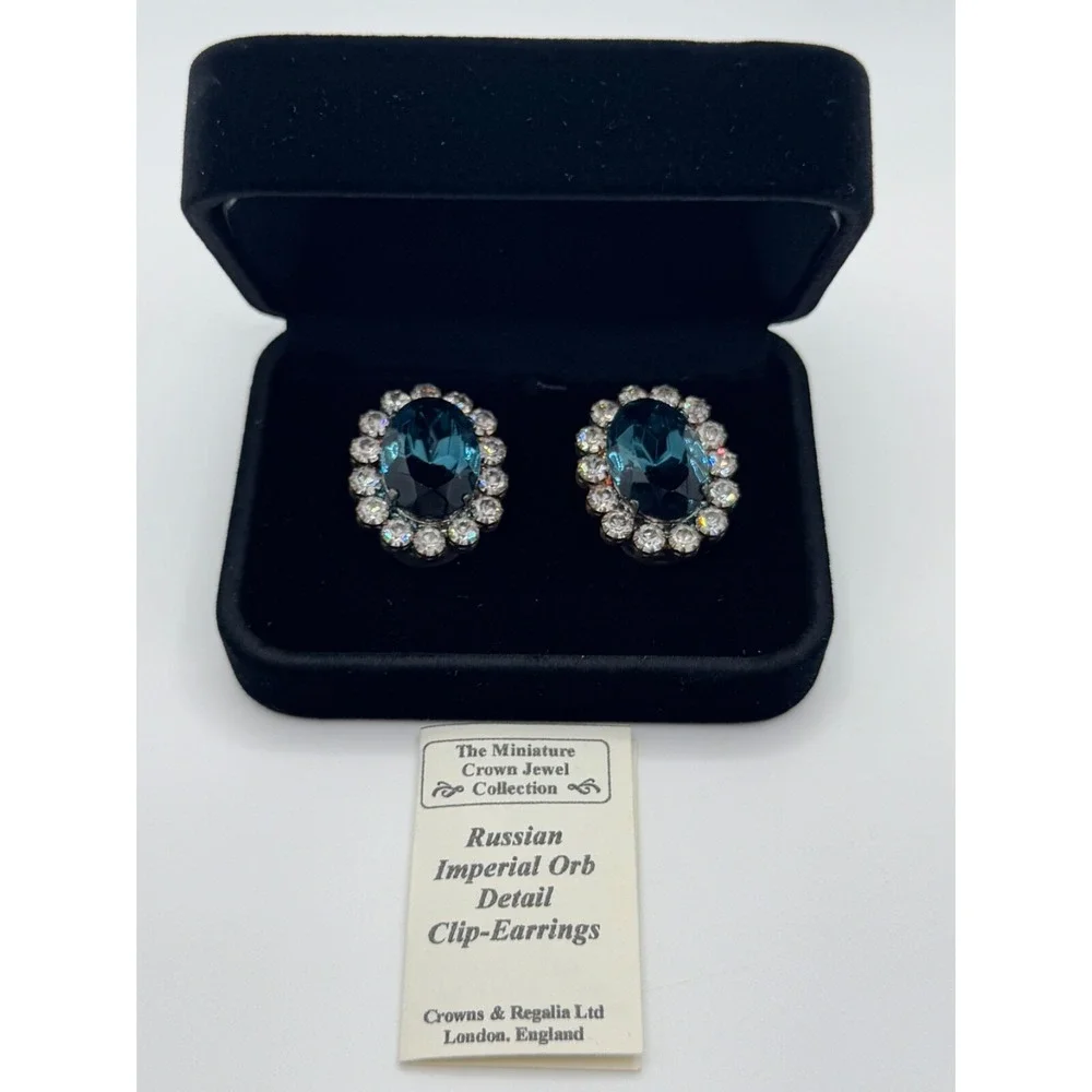 The‎ Miniature Crown Jewel Collection Russian Imperial Orb Detail Clip Earrings - Picture 2 of 11